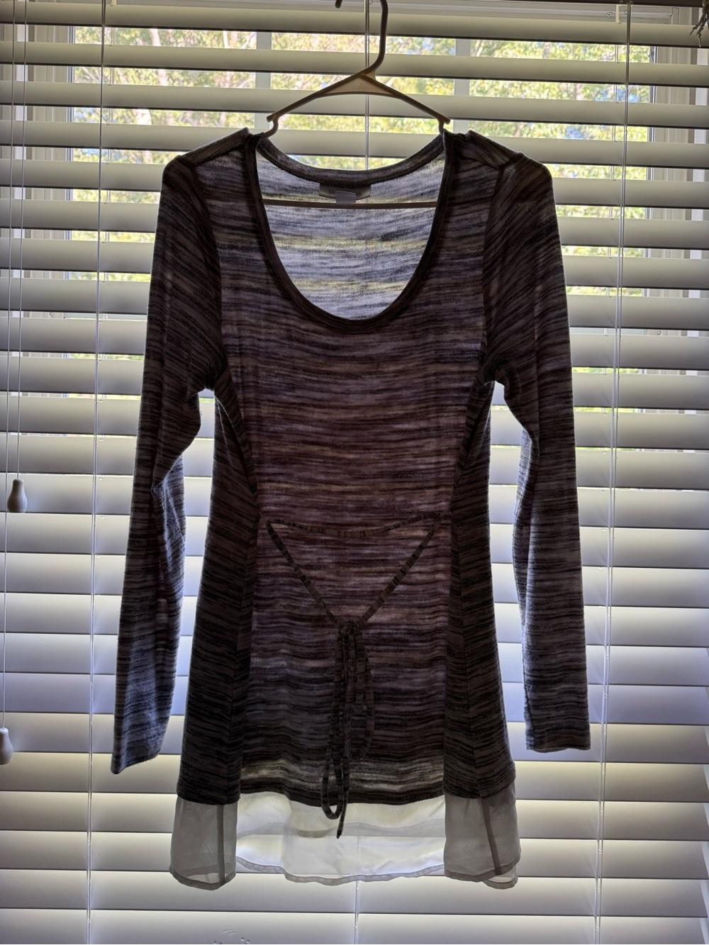 Lightweight Black & Gray Striped Maternity Long-Sleeve Tunic Top